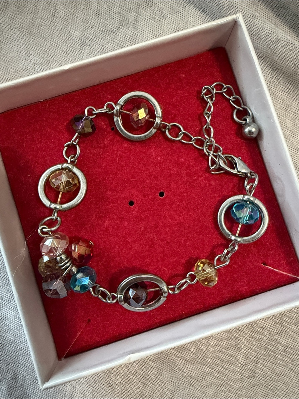 Vintage Multicolor Crystal Circle Link Bracelet - Women Jewelry